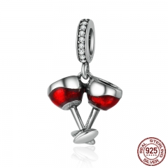 Valentine Day Gift 925 Sterling Silver Cheers for Love Couple Beer Pendant Charm Fit Charm Bracelet DIY Jewelry SCC478 CHARM-0535