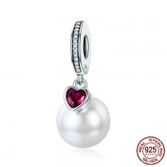 Genuine 925 Sterling Silver Elegant Pearl Heart CZ Pendant Charms Fit Bracelets & Necklaces Chain Fine Jewelry SCC782 CHARM-0838