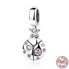 Original 925 Sterling Silver Beetle Beads & Charms with Pink Crystals fit DIY Bracelets S925 Fine Jewelry SCC023 CHARM-0126