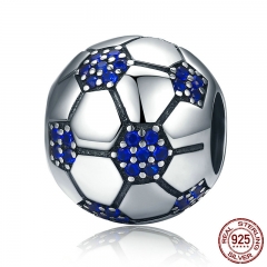 Classic 925 Sterling Silver Sport Love Passion Of Football, Blue Clear CZ Beads fit Charm Bracelets Jewelry Making SCC217 CHARM-0310