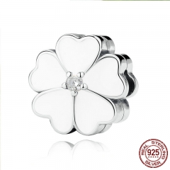 925 Sterling Silver WHITE PRIMROSE CLIP Charms for Charm Bracelet Women Beads Jewelry Making PAS288 CHARM-0098