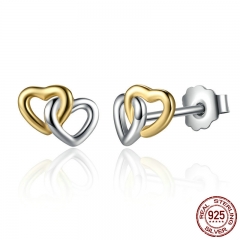 New Arrival 925 Sterling Silver Heart to Heart Small Stud Earrings Women Engagement Jewelry PAS442 EARR-0064