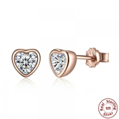 925 Sterling Silver One Love Stud Earrings with Clear CZ Female Brincos for Woman Fine Jewelry PAS452 EARR-0059