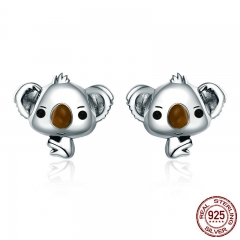 Genuine 100% 925 Sterling Silver Animal Cute Koala Bear Stud Earrings for Women Sterling Silver Jewelry Gift SCE381 EARR-0377