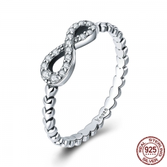 Romantic 925 Sterling Silver Infinity Love Forever Heart Clear CZ Finger Ring for Women Sterling Silver Jewelry SCR414 RING-0457