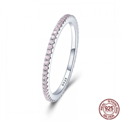 925 Sterling Silver Pink Crystal Wedding Female Rings for Women Simple Geometric Ring Sterling Silver Jewelry SCR066 RING-0131A