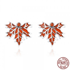 100% 925 Sterling Silver Autumn Maple Tree Leaves Stud Earrings for Women Luxury Silver Jewelry Valentine Day Gift SCE264 EARR-0256