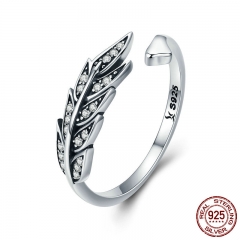 Hot Sale Authentic 925 Sterling Silver Feather Wings Adjustable Finger Ring for Women Sterling Silver Jewelry Gift SCR313 RING-0357