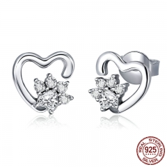 Fashion 925 Sterling Silver Classic Heart Clear Cubic Zircon Stud Earrings for Women Sterling Silver Jewelry 2018 SCE415 EARR-0425