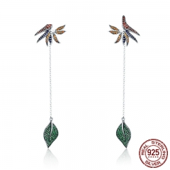 925 Sterling Silver Strelitzia Flower Petal &amp; Leaves Long Chain Drop Earrings for Women Party Earrings Jewelry SCE299 EARR-0311