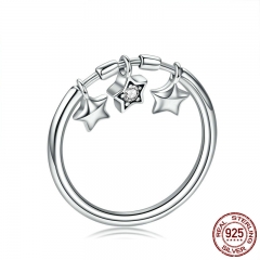 100% 925 Sterling Silver Fashion Sparkling Dangle Star Finger Rings for Women Wedding Engagement Ring Jewelry SCR406 RING-0438