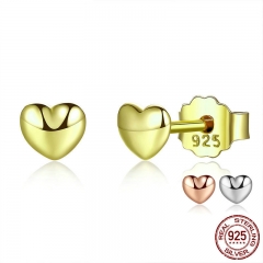 3 Colors Small Heart Stud Earrings for Women Sterling Silver Jewelry Gift  S441 EARR-0428