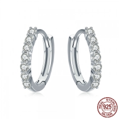 100% 925 Sterling Silver Dazzling CZ Crystal Circle Round Hoop Earrings for Women Sterling Silver Jewelry SCE351-1H EARR-0369