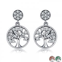 Genuine 100% 925 Sterling Silver Tree of Life ,AAA Zircon Drop Earrings for Women Sterling Silver Jewelry Brincos SCE067 EARR-0144