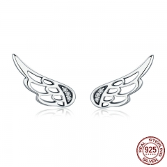 Hot Sale Genuine 925 Sterling Silver Statement Feather Fairy Wings Stud Earrings for Women Fashion Silver Jewelry SCE343 EARR-0355