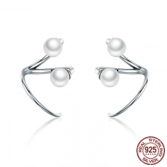 100% 925 Sterling Silver Earrings Elegant Imitation Pearl Stud Earrings for Women Silver Jewelry SCE306 EARR-0310