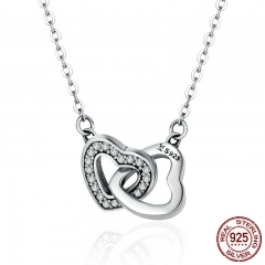 Valentine Day Gift 925 Sterling Silver Connected Heart Couple Heart Pendant Necklace for Girlfriend Silver Jewelry SCN181 NECK-0123