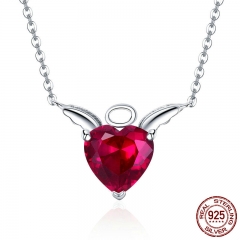 New Collection 100% 925 Sterling Silver Angel Wings Red CZ Necklaces Pendant For Women Sterling Silver Jewelry SCN285 NECK-0227