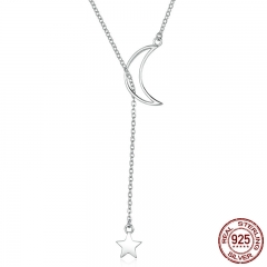 New Arrival Fashion 925 Sterling Silver Moon and Star Tales Chain Link Pendant Necklaces for Women Fine Jewelry SCN108 NECK-0095