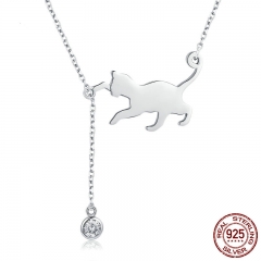 Fashion Genuine 925 Sterling Silver Cute Pet Pussy Cat Chain Pendant Necklace for Women Sterling Silver Jewelry SCN232 NECK-0158