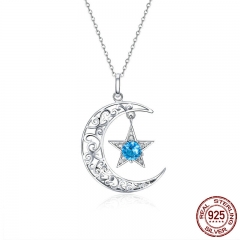 Romantic 925 Sterling Silver Sparkling Moon And Star Necklaces Pendants for Women Fashion Necklace Jewelry Gift SCN278 NECK-0217