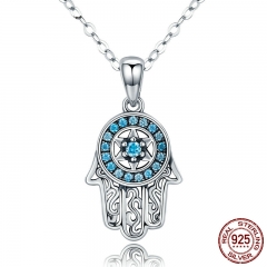 Genuine 925 Sterling Silver Trendy Fatima's Guarding Hand Pendant Necklaces Women Fine Silver Jewelry Gift SCN264 NECK-0205