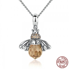 925 Sterling Silver Lovely Orange Bee Animal Pendants Necklace for Women Fine Jewelry CC035 NECK-0006