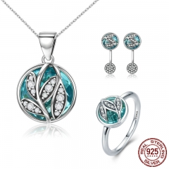 Authentic 925 Sterling Silver Jewelry Set Green Crystal CZ Tree of Life Bridal Jewelry Set Sterling Silver Christmas Gift SET-0019