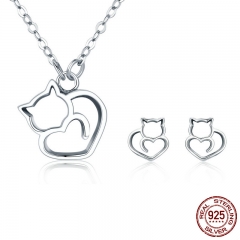 100% 925 Sterling Silver Lovely Pussy Cat Women Jewelry Set Necklace Earrings Jewelry Sets 	SCN188+	SCE271