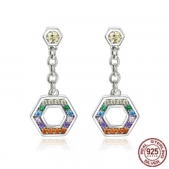 Classic 925 Sterling Silver Colorful CZ Rainbow Geometric Drop Earrings for Women Fashion Sterling Silver Jewelry SCE454 EARR-0508