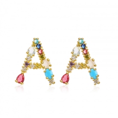Women Diamond Gold Rainbow Letter Inital Earrings TTTE-0028