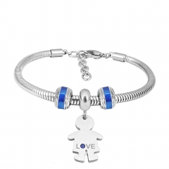 Stainless Steel Fashion Snake Chain Charm Bead Bracelet Women L085635