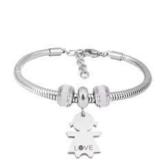 Stainless Steel Fashion Snake Chain Charm Bead Bracelet Women L085636