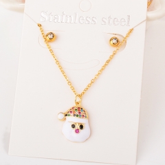 Stainless Steel Chain Kids Enamel Pendant Brass Christmas Necklace Set  XXXS-0073