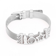 Fashion Personalized Mesh Stainless Steel Slide Custom Women Charm Bracelet with Aolly Charms BS-2113A