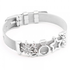Fashion Personalized Mesh Stainless Steel Slide Custom Women Charm Bracelet with Aolly Charms BS-2117A