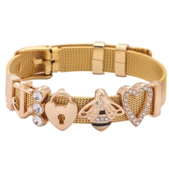 Fashion Personalized Mesh Stainless Steel Slide Custom Women Charm Bracelet with Aolly Charms BS-2123B