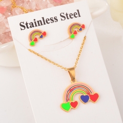 stainless steel rainbow pendant and earring set XXXS-0136