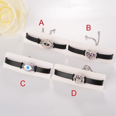 stainless steel adjustable leather jewelry copper zircon charms bracelet TTTB-0107