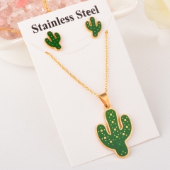 stainless steel cactus pandent and earring set XXXS-0157
