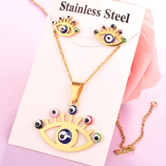 stainless steel enamel evil eye necklace earring set XXXS-0093