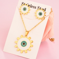 stainless steel enamel evil eye necklace earring set XXXS-0106