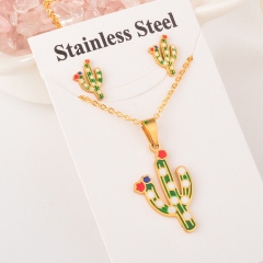 stainless steel cactus pandent and earring set XXXS-0147