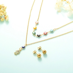 gold plated lucky eye necklace double layer necklace set for women  STAO-2435