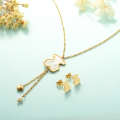 Women Necklace Set Gold Plated Stainless Steel Bear Jewelry KKSTAO-0224
