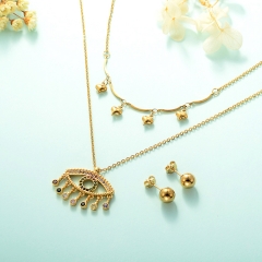 gold plated lucky eye necklace double layer necklace set for women  STAO-2444