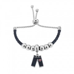 Stainless Steel Women Adjustable Black Leather Charm Bracelet SL003