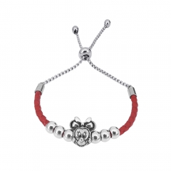 Stainless Steel Women Adjustable Red Leather Charm Bracelet SL039