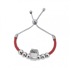 Stainless Steel Women Adjustable Red Leather Charm Bracelet SL041