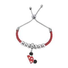 Stainless Steel Women Adjustable Red Leather Charm Bracelet SL030